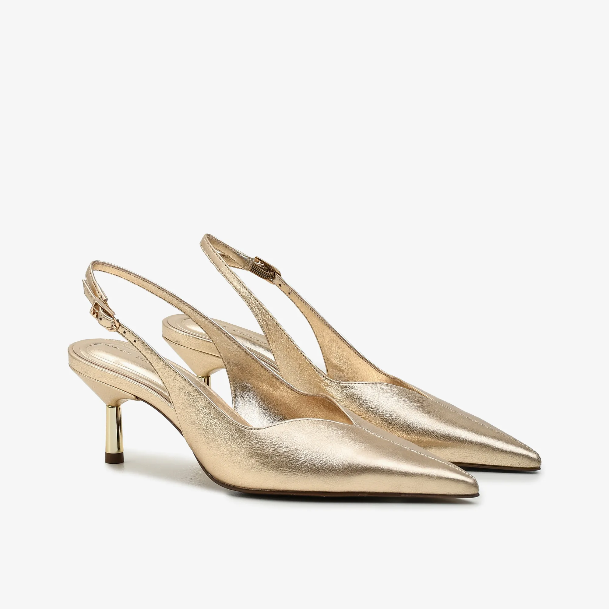 Slingback Metal Ouro Champagne Couro