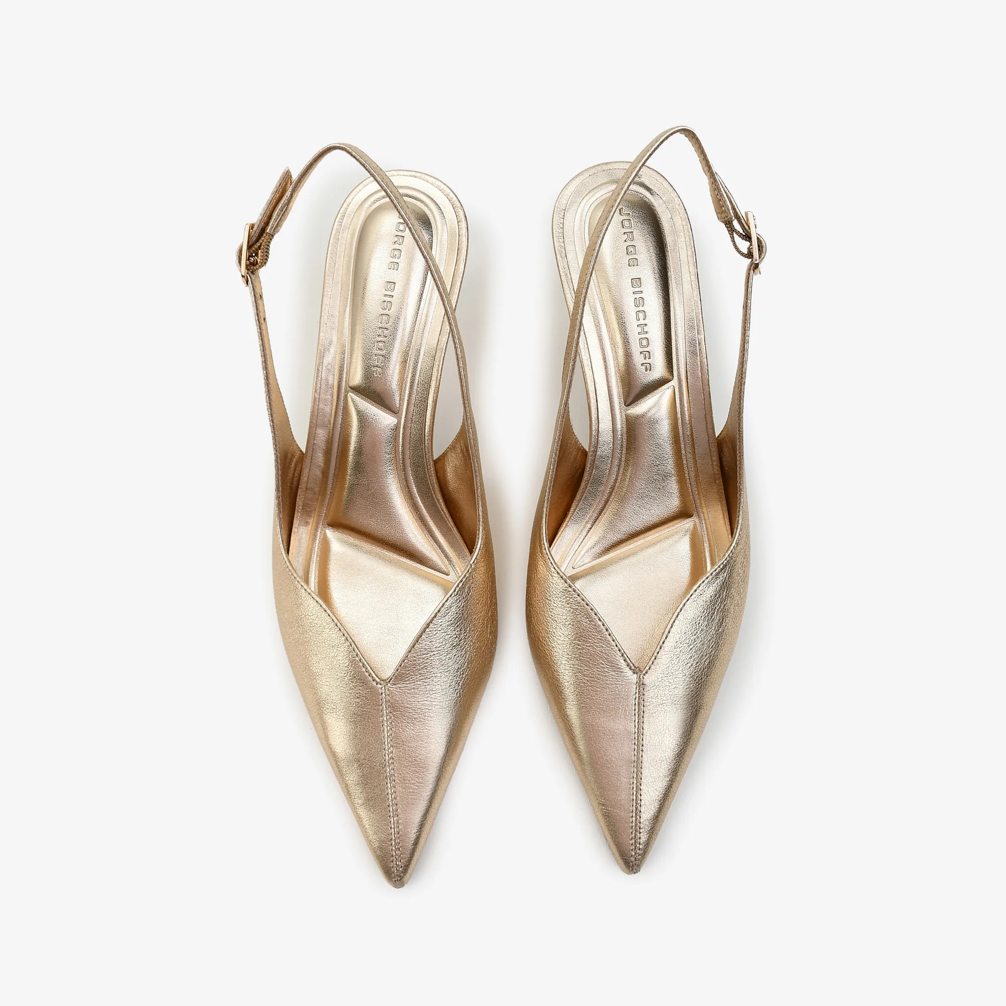 Slingback Metal Ouro Champagne Couro